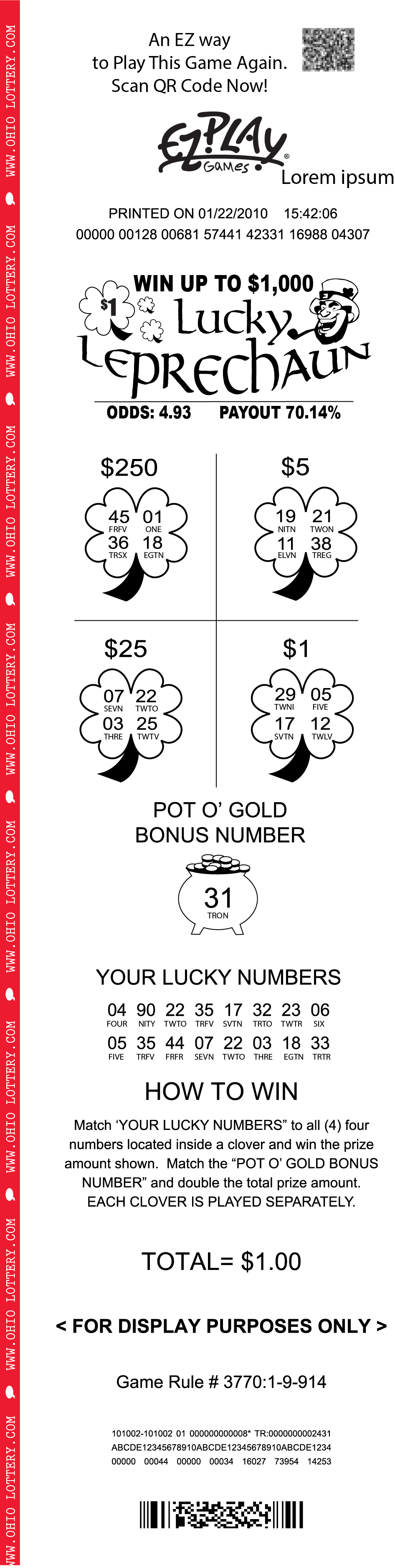 game ticket example